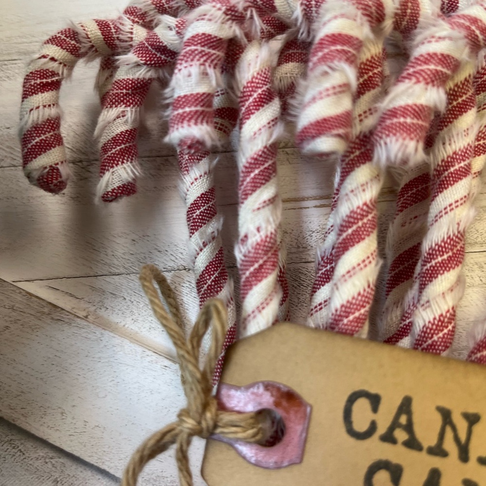 New 12 Primitive 6" Handmade Fabric Candy Canes Christmas Ornaments farmhouse - Picture 6 of 10